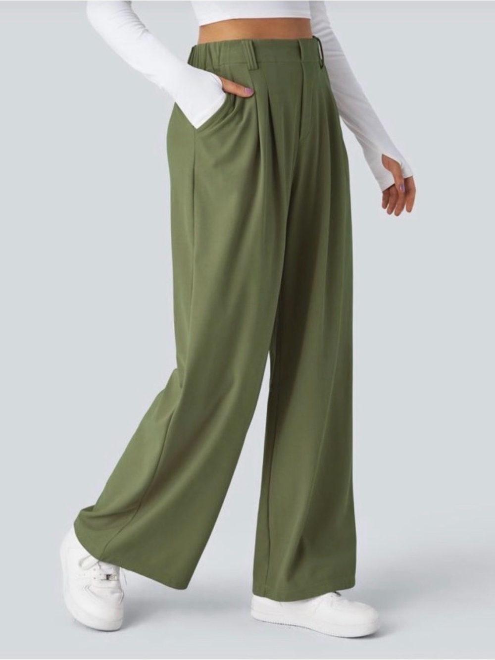 HALARA Olive Green Wide-Leg Women's Pants | Size L